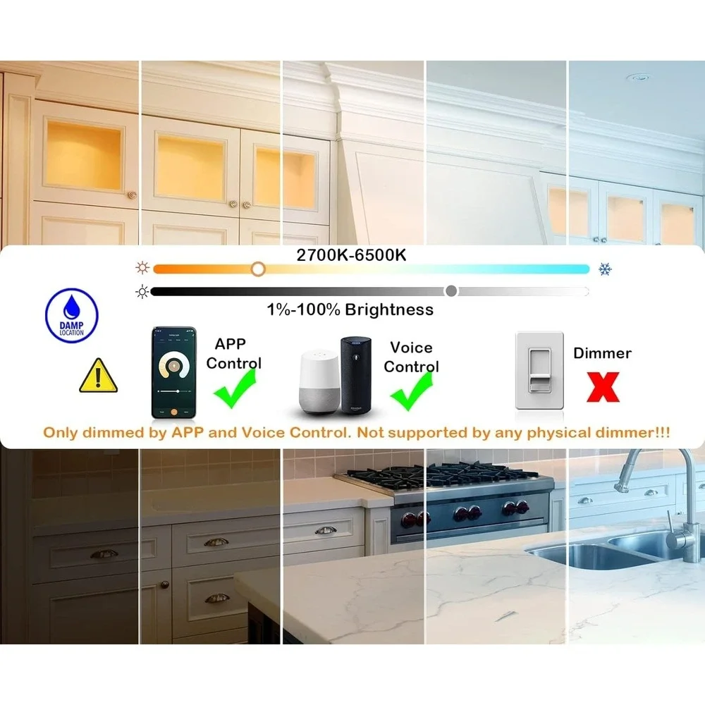 CLOUDY BAY 3in Smart‎ LED Recessed Light RGB WiFi Alexa Google 6 Pack IC